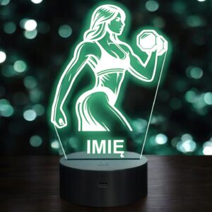 Lampka Nocna LED Imię Kulturystka Siłownia Hantle na Prezent Grawer