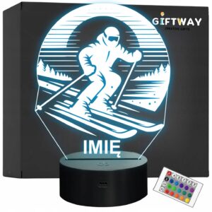 Lampka Nocna LED Statuetka Sporty Zimowe Narty Narciarz Prezent Grawer v.2
