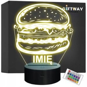 Lampka Nocna LED Imię Statuetka Fast Food Hamburger na Prezent Grawer