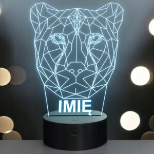 Lampka Nocna LED 3D Z Imieniem Grawer Lampart Gepard Kot na Prezent
