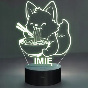 Lampka Nocna LED Imię Słodki Lis Jedzący Ramen Anime na Prezent Grawer v.2