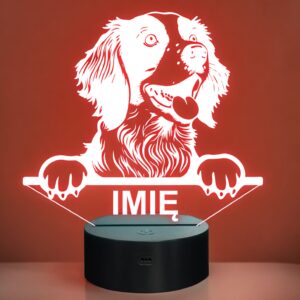 Lampka Nocna LED Spaniel Bretoński Rasa Psa z Imieniem na Prezent