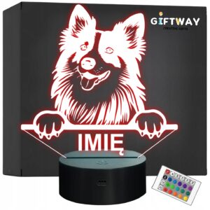 Lampka Nocna LED Owczarek szetlandzki Rasa Psa z Imieniem na Prezent