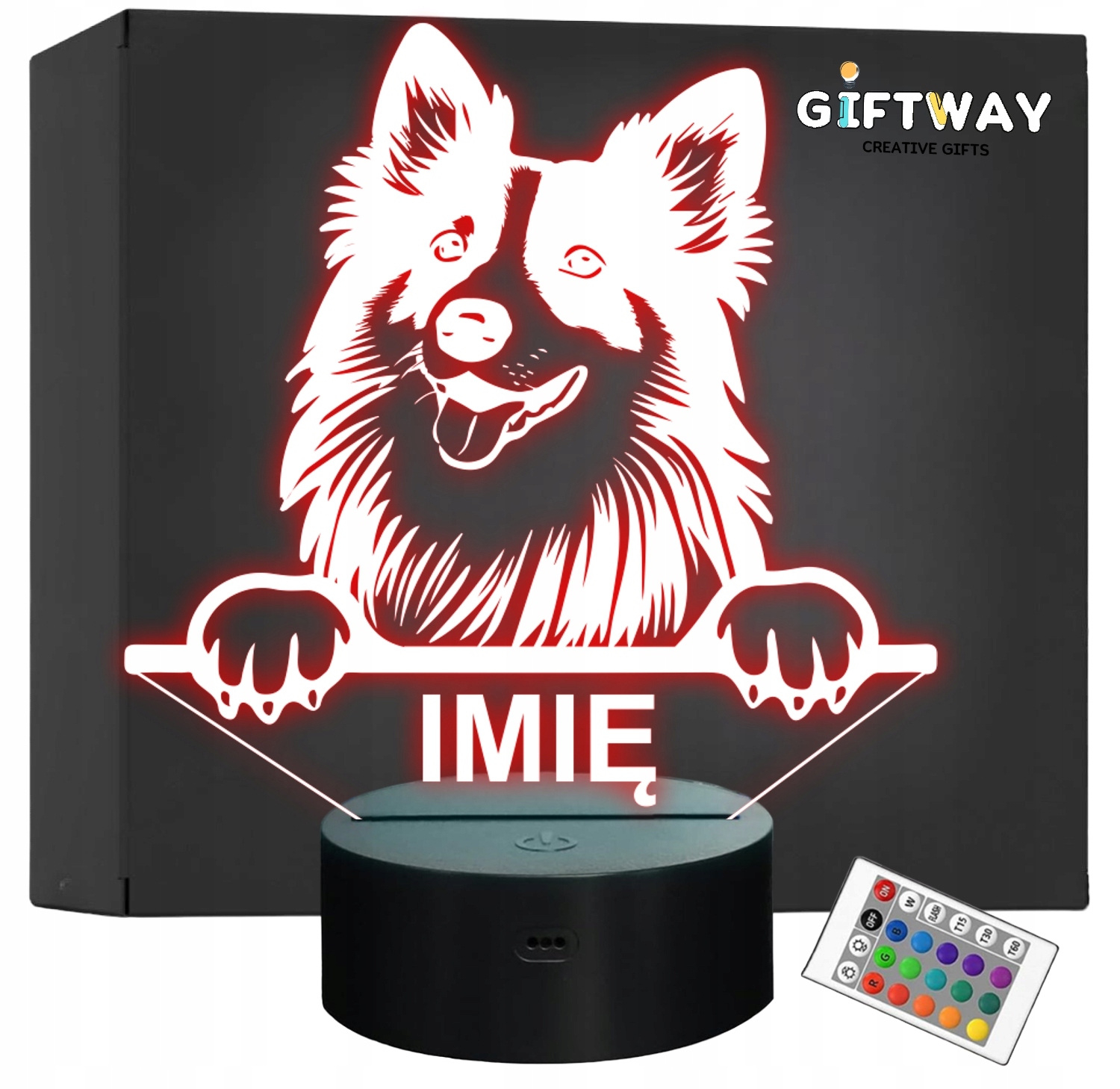 Lampka Nocna LED Owczarek szetlandzki Rasa Psa z Imieniem na Prezent Lampka Nocna LED Owczarek szetlandzki Rasa Psa z Imieniem na Prezent