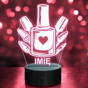 Lampka Nocna LED Imię Statuetka Lakier Frezy Paznokcie na Prezent Grawer
