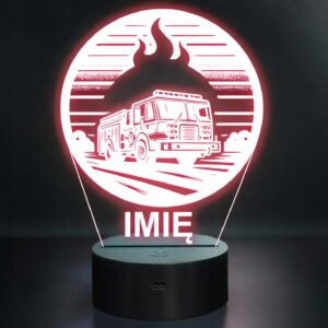Lampka Nocna LED Imię Statuetka Wóz Straż Pożarna na Prezent Grawer v.5