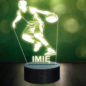 Lampka Nocna LED Z Imieniem Grawer Koszykarz Koszykówka Sport Prezent v.1