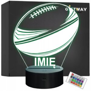 Lampka Nocna LED Z Imieniem Piłka Rugby Sport na Prezent z Grawerem v.1