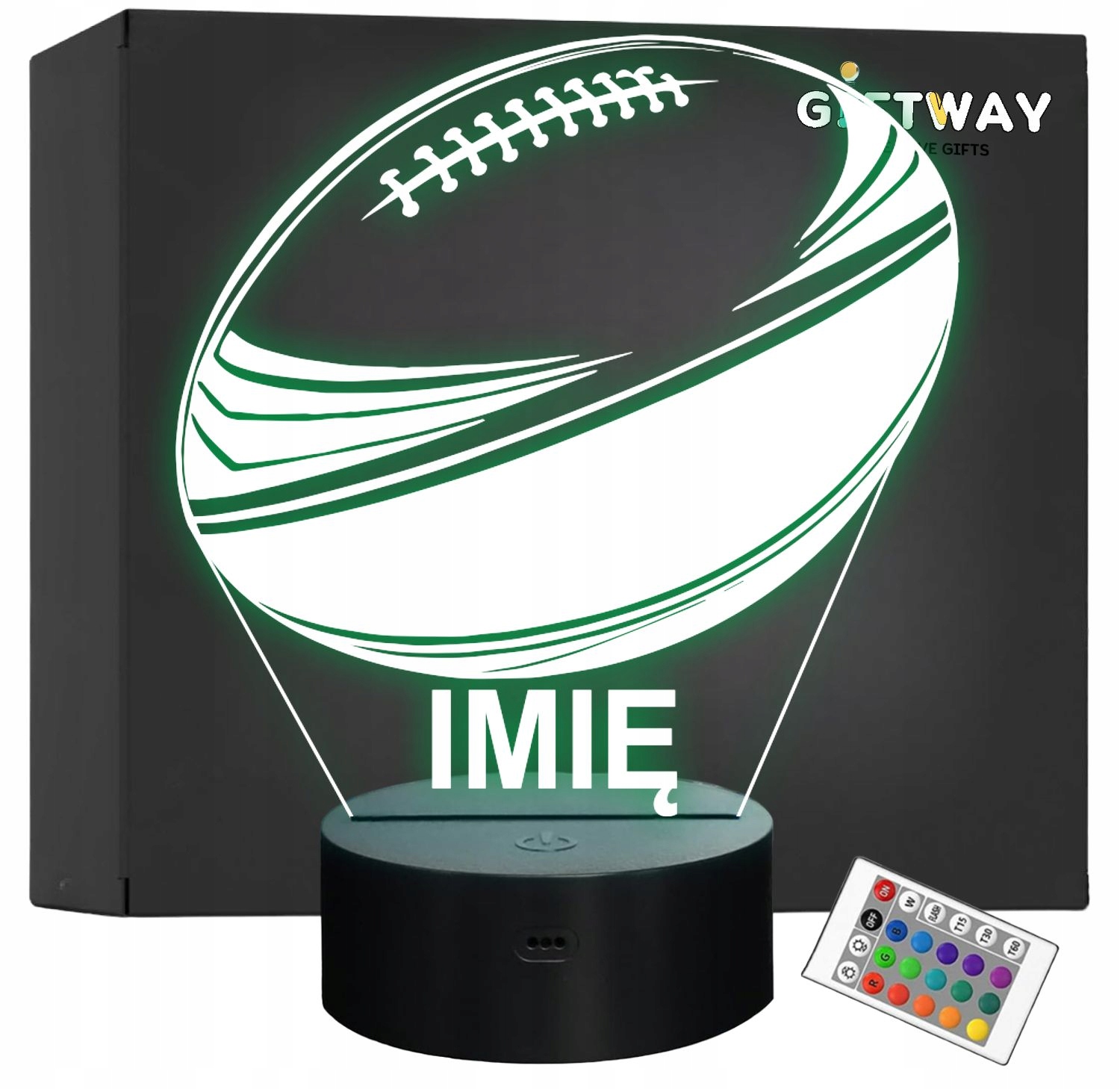 Lampka Nocna LED Z Imieniem Piłka Rugby Sport na Prezent z Grawerem v.1 Lampka Nocna LED Z Imieniem Piłka Rugby Sport na Prezent z Grawerem v.1