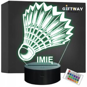 Lampka Nocna LED Statuetka Badminton Sport Lotka na Prezent Grawer v.3