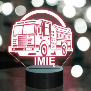 Lampka Nocna LED Imię Statuetka Wóz Straż Pożarna na Prezent Grawer v.9