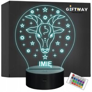 Lampka Nocna Koziorożec LED Znak Zodiaku Horoskop z Imieniem Prezent Grawer
