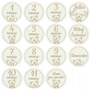 Drewniane Tabliczki z Miesiącami do Zdjęć Dziecka Pierwszy Rok Misie Białe