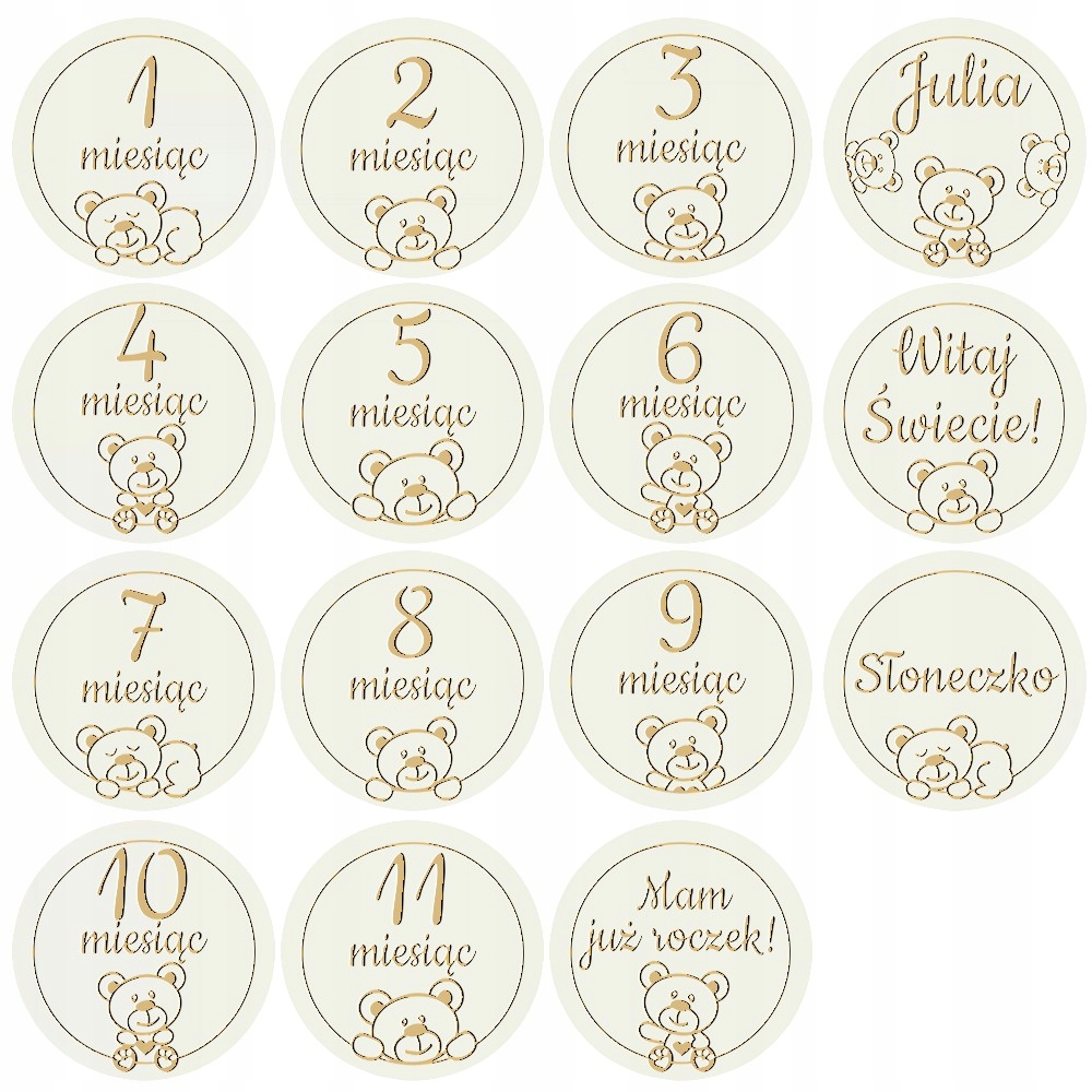 Drewniane Tabliczki z Miesiącami do Zdjęć Dziecka Pierwszy Rok Misie Białe Drewniane Tabliczki z Miesiącami do Zdjęć Dziecka Pierwszy Rok Misie Białe