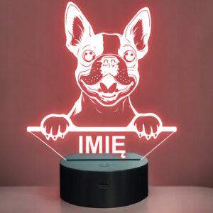 Lampka Nocna LED Boston Terrier Rasa Psa z Imieniem na Prezent