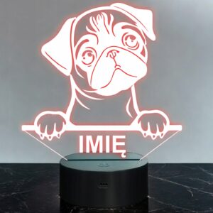 Lampka Nocna LED Mops Rasa Psa z Imieniem na Prezent v.1