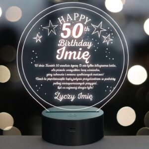 Lampka Nocna LED Prezent na 50 Urodziny Pamiątka Statuetka z Grawerem