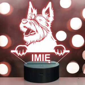 Lampka Nocna LED Terrier Szkocki Rasa Psa z Imieniem na Prezent