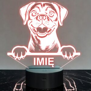 Lampka Nocna LED Puggle Rasa Psa z Imieniem na Prezent