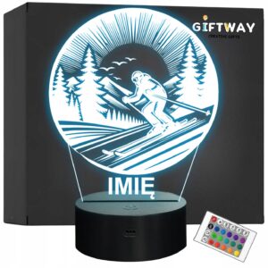 Lampka Nocna LED Statuetka Sporty Zimowe Narty Narciarz Prezent Grawer v.4