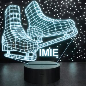 Lampka Nocna LED 3D Z Imieniem Grawer Łyżwy Na Prezent Personalizowana