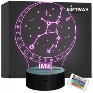 Lampka Nocna LED Panna Znak Zodiaku Horoskop z Imieniem Prezent Grawer