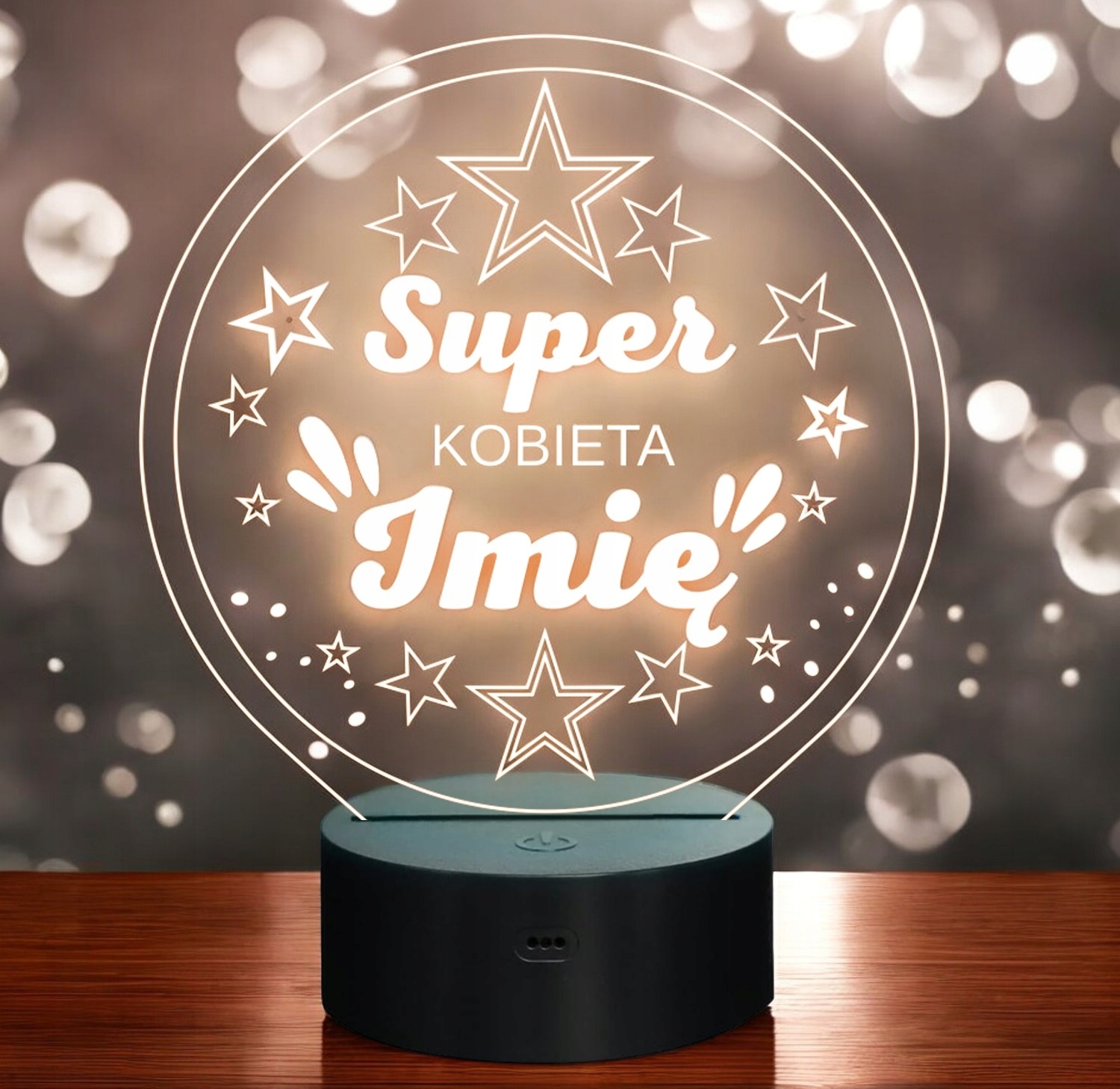 Lampka Nocna LED Statuetka Super Kobieta Dzień Kobiet na Prezent Grawer Lampka Nocna LED Statuetka Super Kobieta Dzień Kobiet na Prezent Grawer