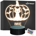 Lampka Nocna LED Imię Statuetka Halloween Dynia Kot na Prezent Grawer