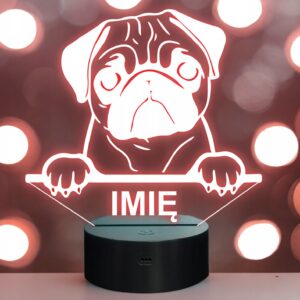 Lampka Nocna LED Mops Rasa Psa z Imieniem na Prezent v.2