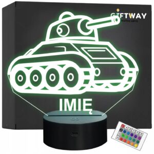 Lampka Nocna LED Imię Statuetka Czołg Wojskowy na Prezent Grawer v.3