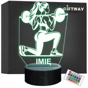 Lampka Nocna LED Imię Kulturystka Siłownia Sztanga na Prezent Grawer v.1