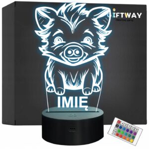 Lampka Nocna LED Z Imieniem Słodki Dzik dla Dzieci na Prezent Grawer