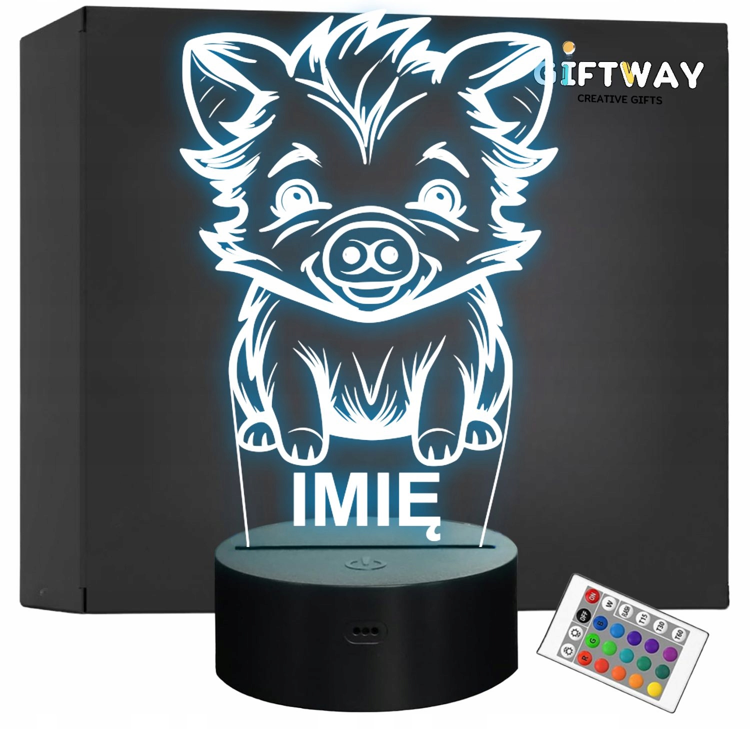 Lampka Nocna LED Z Imieniem Słodki Dzik dla Dzieci na Prezent Grawer Lampka Nocna LED Z Imieniem Słodki Dzik dla Dzieci na Prezent Grawer