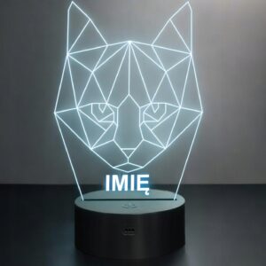 Lampka Nocna LED 3D Z Imieniem Grawer Kot Kotek na Prezent Geometryczny