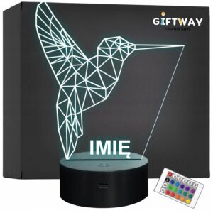 Lampka Nocna LED 3D Z Imieniem Grawer Koliber Ptak Prezent Personalizowana