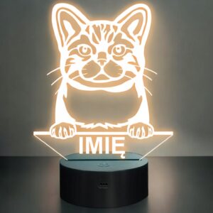 Lampka Nocna LED Amerykański szorstkowłosy Rasa Kota z Imieniem na Prezent