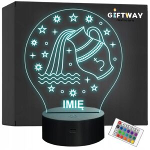 Lampka Nocna Wodnik LED Znak Zodiaku Horoskop z Imieniem Prezent Grawer