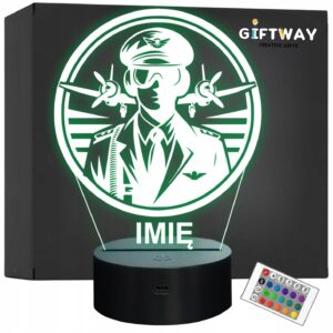 Lampka Nocna LED Statuetka Pilot Wojskowy Zawód Samolot Prezent Grawer v.2