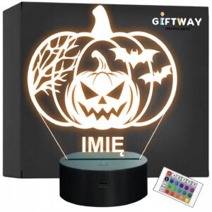 Lampka Nocna LED Imię Statuetka Halloween Straszna Dynia na Prezent Grawer