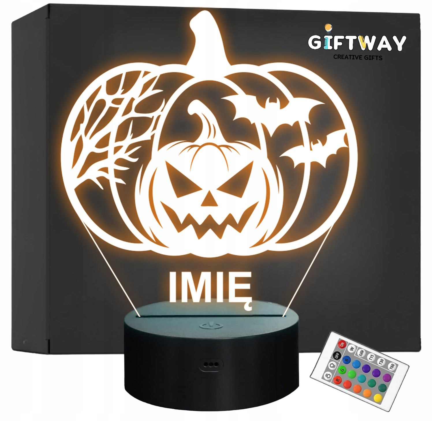 Lampka Nocna LED Imię Statuetka Halloween Straszna Dynia na Prezent Grawer Lampka Nocna LED Imię Statuetka Halloween Straszna Dynia na Prezent Grawer
