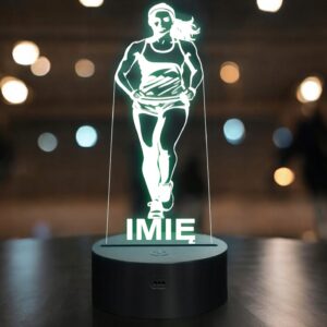 Lampka Nocna LED Z Imieniem Grawer Biegaczka Jogging Sport na Prezent v.2