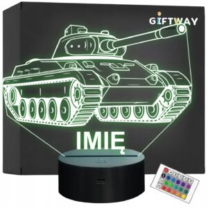 Lampka Nocna LED Imię Statuetka Czołg Wojskowy na Prezent Grawer v.2