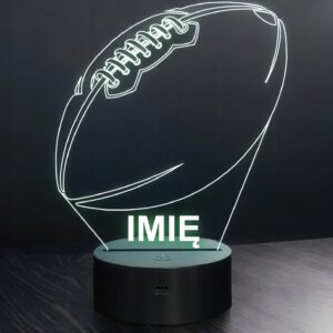 Lampka Nocna LED Z Imieniem Grawer Piłka Rugby Sport Prezent v.2