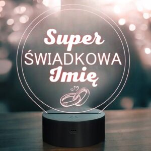Lampka Nocna LED Statuetka Super Świadkowa na Prezent Grawer