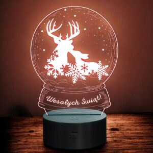Lampka Nocna LED Święta Boże Narodzenie Kula Sarny Śnieg na Prezent Grawer