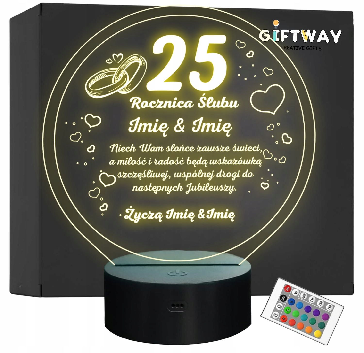 Lampka Nocna LED Statuetka Pamiątka 25 Rocznica Ślubu Prezent Grawer Lampka Nocna LED Statuetka Pamiątka 25 Rocznica Ślubu Prezent Grawer