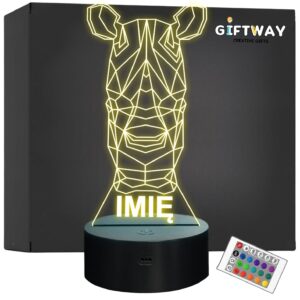 Lampka Nocna LED 3D Z Imieniem Grawer Nosorożec na Prezent Personalizowana