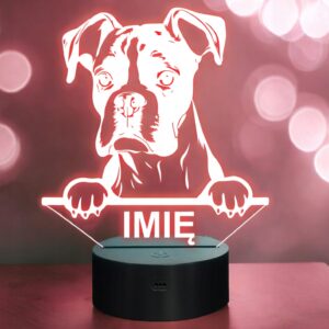Lampka Nocna LED Boxer Rasa Psa z Imieniem na Prezent v.1
