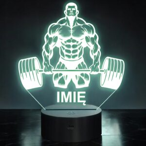 Lampka Nocna LED Imię Sylwetka Kulturysta Siłownia Sztanga Prezent Grawer 2