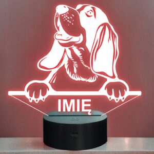 Lampka Nocna LED Pies Basset Hound Rasa z Imieniem na Prezent